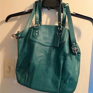 Coach Teal Leather Shoulder Tote